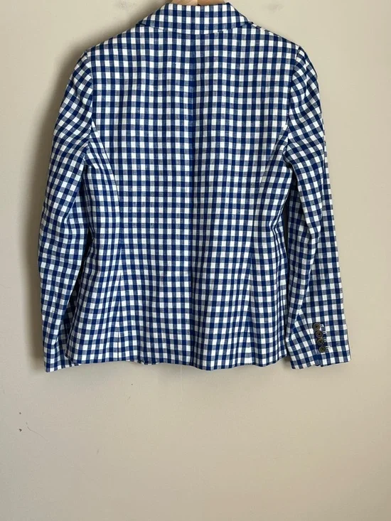 NWT J. Crew Campbell Linen Blazer Blue White Gingham Check Sz 6 - Picture 5 of 11